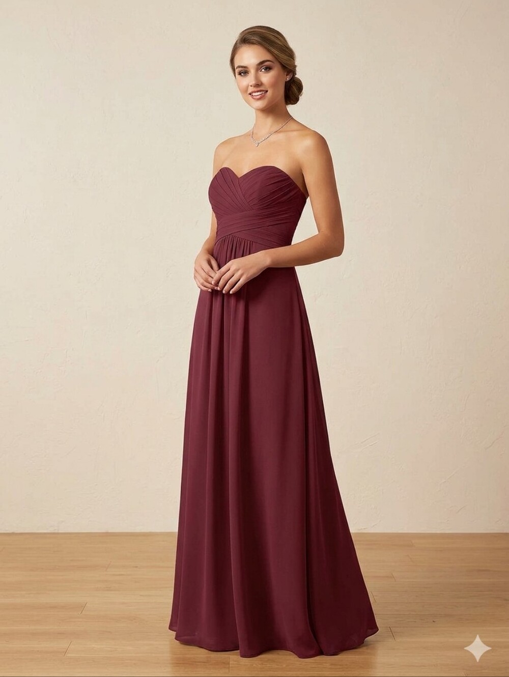 Pretty Maids Strapless Burgundy Evening Gown